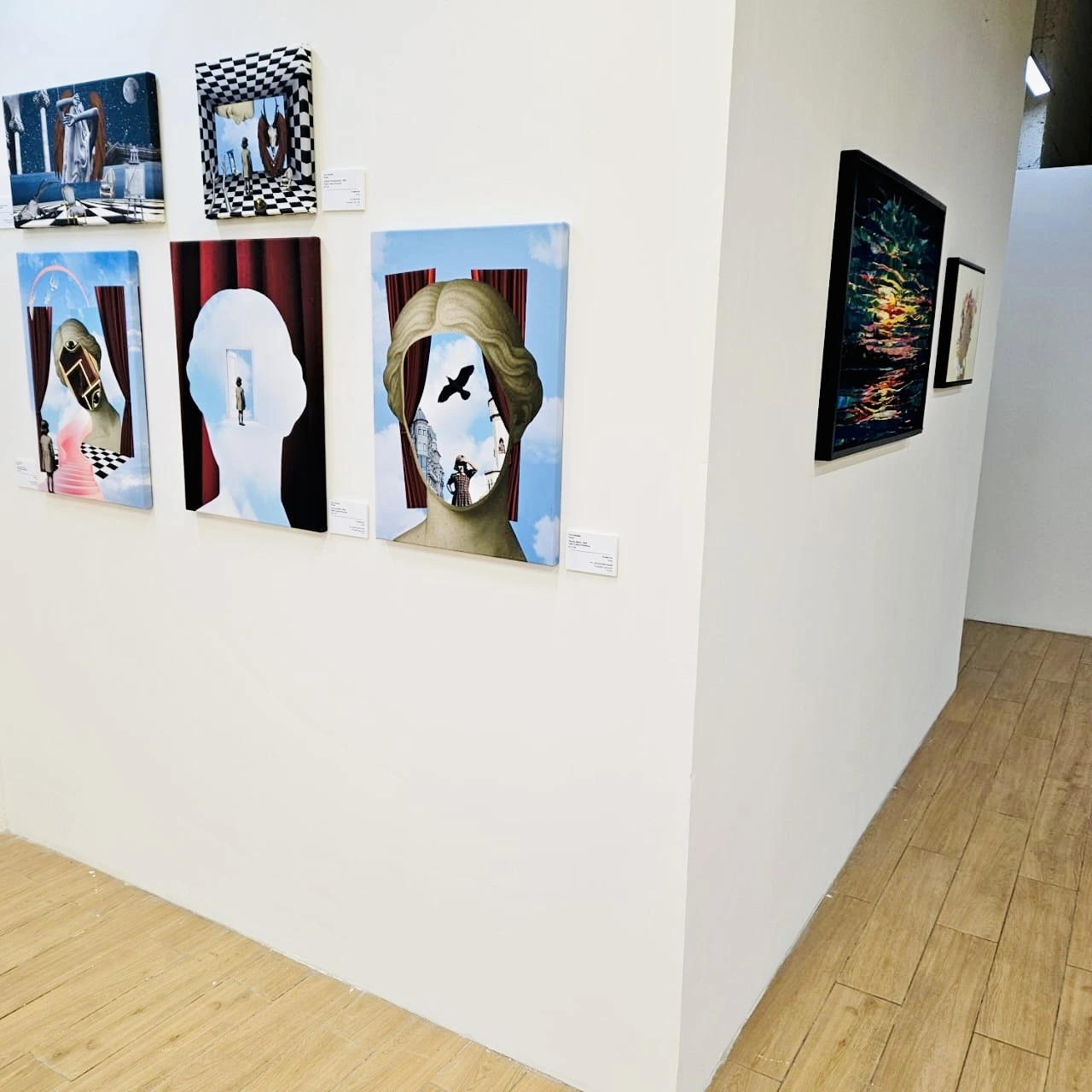 Corner view of the exhibition installation in Dubai