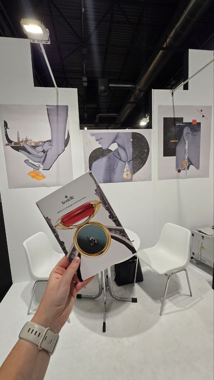 Kostelle’s Madrid trade show stand with the three artworks and printed collages