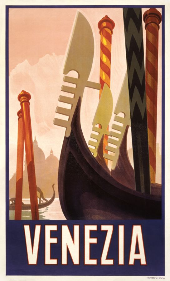 Vintage Venezia poster with gondola silhouettes
